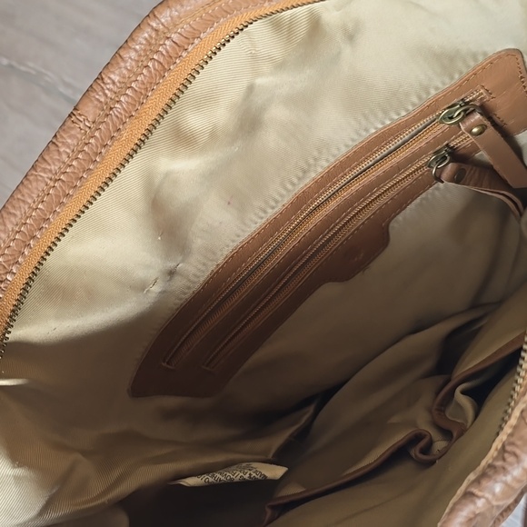 Lucky Brand Bag Patchwork Leather Tan Bag With Tassles Boho Hippie Preppy - Picture 9 of 12